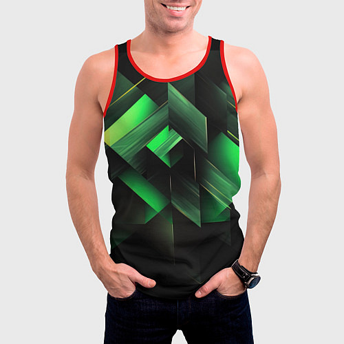 Мужская майка без рукавов Асимметричный узор зелени / 3D-Красный – фото 3