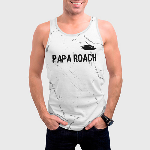 Мужская майка без рукавов Papa Roach glitch на светлом фоне посередине / 3D-Белый – фото 3