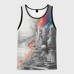 Майка-безрукавка мужская Футуристичный городской пейзаж, цвет: 3D-черный