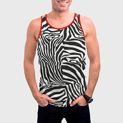 Майка-безрукавка мужская Шкура зебры черно - белая графика, цвет: 3D-красный — фото 2