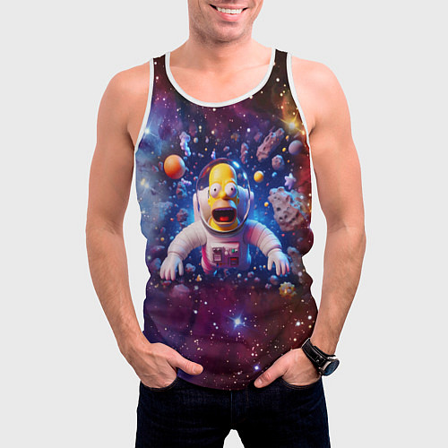 Мужская майка без рукавов Homer Simpson in space - ai art / 3D-Белый – фото 3