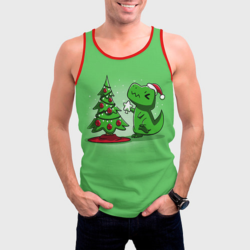Мужская майка без рукавов Новогодняя проблема тираннозавра рекса / 3D-Красный – фото 3