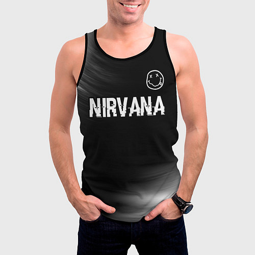 Мужская майка без рукавов Nirvana glitch на темном фоне посередине / 3D-Черный – фото 3