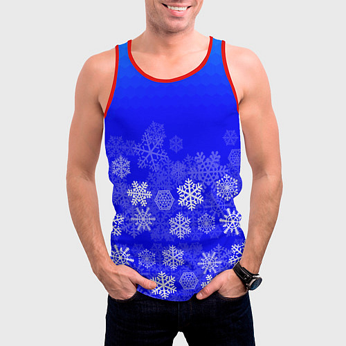 Мужская майка без рукавов Снежинки на синем / 3D-Красный – фото 3