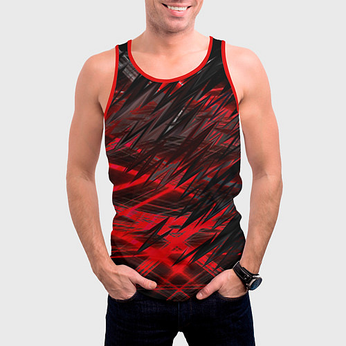 Мужская майка без рукавов Черно красные текстуры / 3D-Красный – фото 3