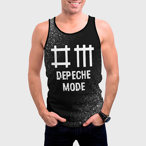 Мужская майка без рукавов Depeche Mode glitch на темном фоне / 3D-Черный – фото 3