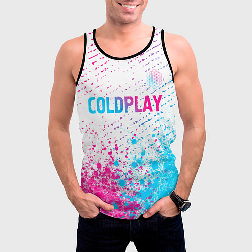 Мужская майка без рукавов Coldplay neon gradient style посередине / 3D-Черный – фото 3