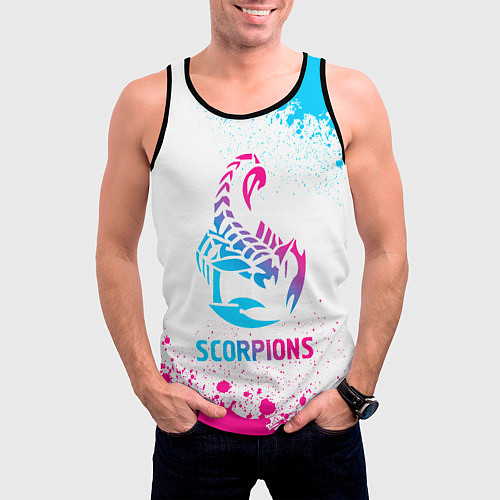 Мужская майка без рукавов Scorpions neon gradient style / 3D-Черный – фото 3