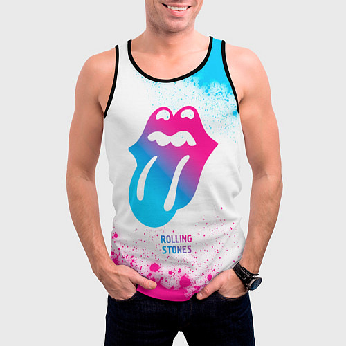 Мужская майка без рукавов Rolling Stones neon gradient style / 3D-Черный – фото 3