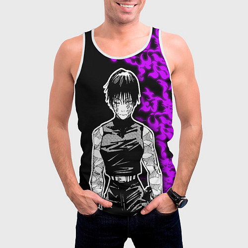 Мужская майка без рукавов Маки Зенин и фиолетовый огонь - Магическая битва / 3D-Белый – фото 3
