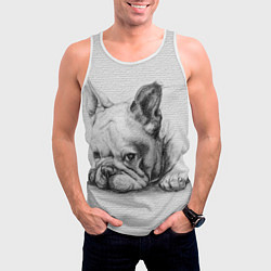 Майка-безрукавка мужская Французский бульдог чб рисунок на стене, цвет: 3D-белый — фото 2