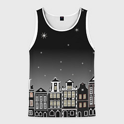 Майка-безрукавка мужская Ночной город и звездное небо, цвет: 3D-белый