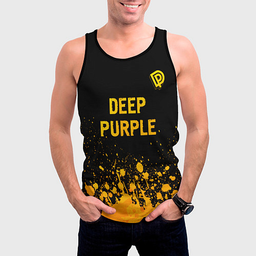 Мужская майка без рукавов Deep Purple - gold gradient посередине / 3D-Черный – фото 3