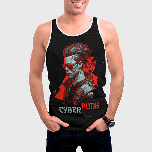 Мужская майка без рукавов Cyberpunk man / 3D-Белый – фото 3