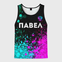 Майка-безрукавка мужская Павел и неоновый герб России посередине, цвет: 3D-черный