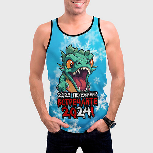 Мужская майка без рукавов 2023 пережили встречайте 2024 / 3D-Черный – фото 3