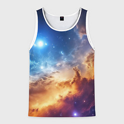 Майка-безрукавка мужская Оранжевая небула космос, цвет: 3D-белый