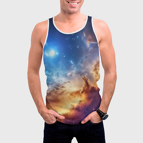 Мужская майка без рукавов Оранжевая небула космос / 3D-Белый – фото 3