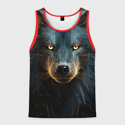 Мужская майка без рукавов Волк арт-портрет / 3D-Красный – фото 1