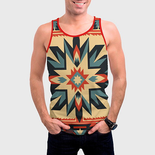 Мужская майка без рукавов Орнамент в стиле американских индейцев / 3D-Красный – фото 3
