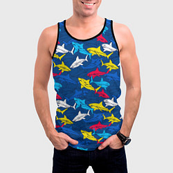 Майка-безрукавка мужская Разноцветные акулы на глубине, цвет: 3D-черный — фото 2