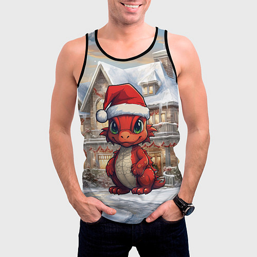 Мужская майка без рукавов Красный маленький дракон 2024 / 3D-Черный – фото 3