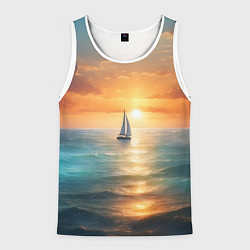 Майка-безрукавка мужская Яхта на закате солнца, цвет: 3D-белый