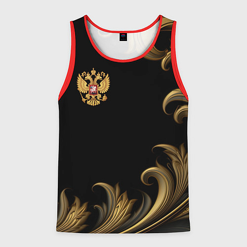 Мужская майка без рукавов Герб России и золотистый узор / 3D-Красный – фото 1