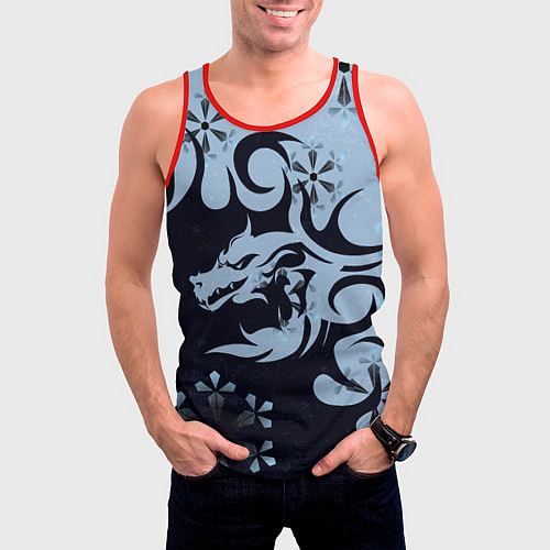 Мужская майка без рукавов Дракон со снежинками / 3D-Красный – фото 3