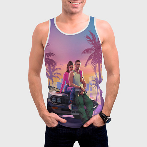 Мужская майка без рукавов Люсия с парнем gta 6 / 3D-Белый – фото 3