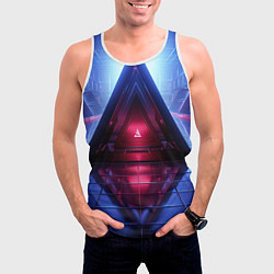 Майка-безрукавка мужская Фиолетовое свечение за треугольной абстракцией, цвет: 3D-белый — фото 2