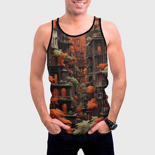 Мужская майка без рукавов Сумерки в осенним городе / 3D-Черный – фото 3
