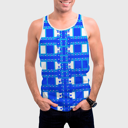 Мужская майка без рукавов Синие и белые квадраты / 3D-Белый – фото 3