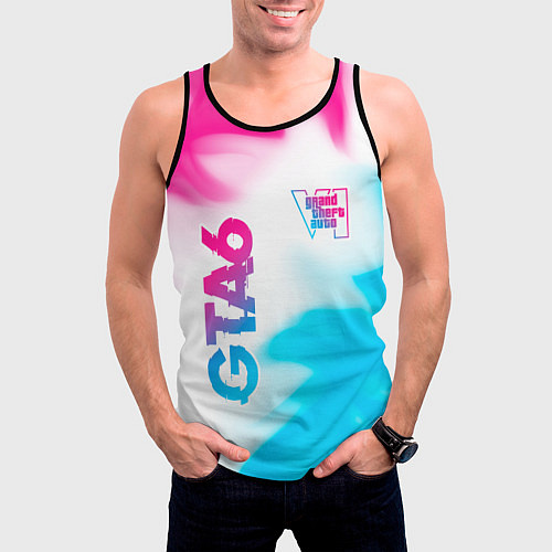 Мужская майка без рукавов GTA6 neon gradient style вертикально / 3D-Черный – фото 3