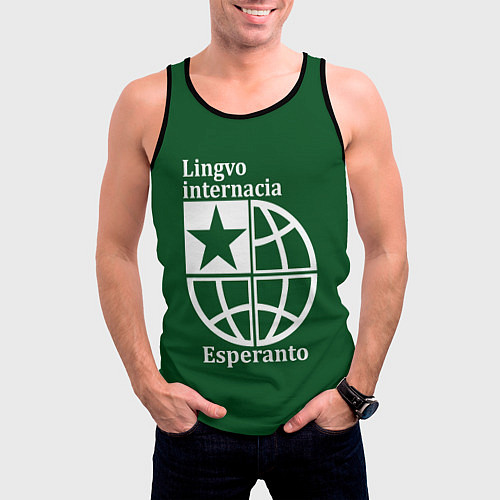 Мужская майка без рукавов Эсперанто-международный язык / 3D-Черный – фото 3
