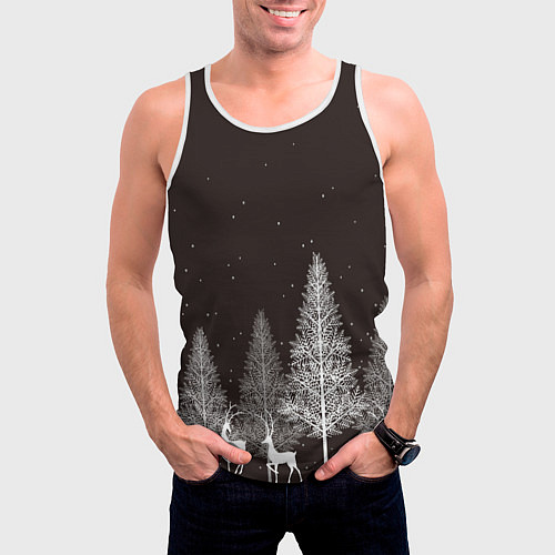 Мужская майка без рукавов Олени в лесу / 3D-Белый – фото 3
