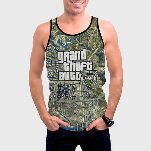 Мужская майка без рукавов GTA 5 карта / 3D-Черный – фото 3