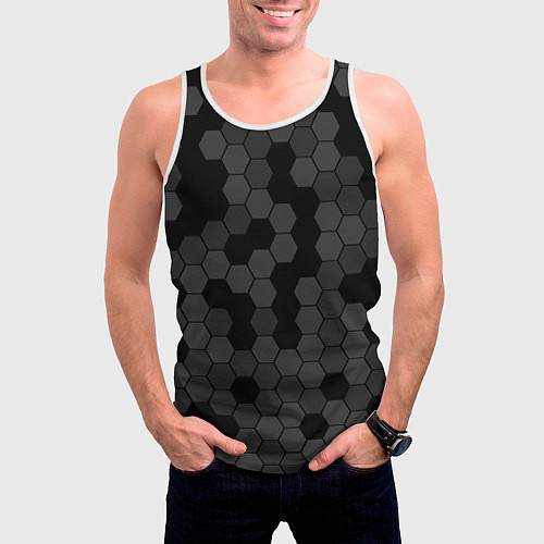 Мужская майка без рукавов Камуфляж гексагон черный / 3D-Белый – фото 3