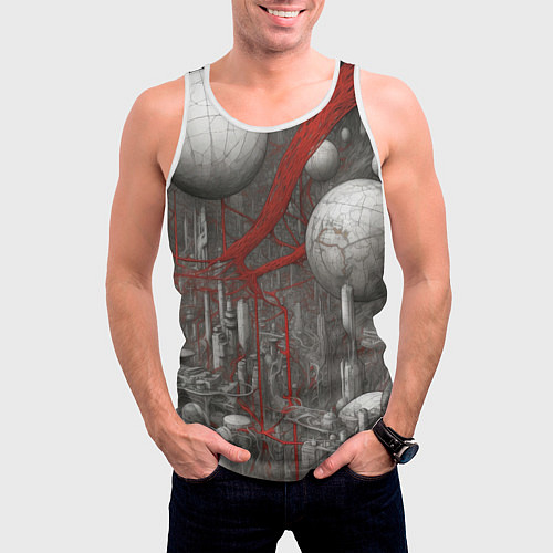 Мужская майка без рукавов Биотехнический городской пейзаж / 3D-Белый – фото 3
