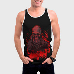 Майка-безрукавка мужская Красный скелет на чёрном фоне, цвет: 3D-белый — фото 2