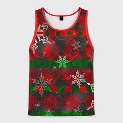 Майка-безрукавка мужская Рождественские узоры ёлки и снежинки, цвет: 3D-красный