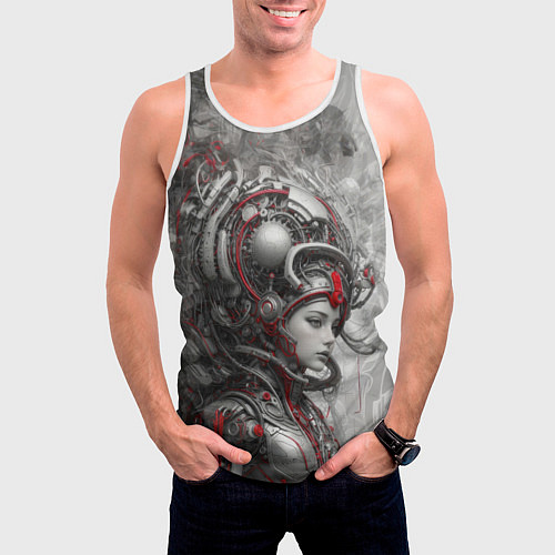 Мужская майка без рукавов Кибернетический андроид / 3D-Белый – фото 3