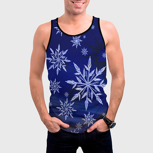 Мужская майка без рукавов Зима и снежинки / 3D-Черный – фото 3