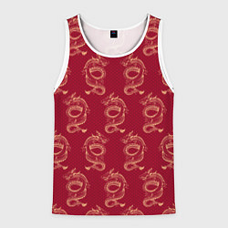 Майка-безрукавка мужская Китайский дракон на красном фоне, цвет: 3D-белый