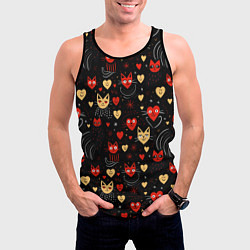 Майка-безрукавка мужская Паттерн с сердечками и котами валентинка, цвет: 3D-черный — фото 2
