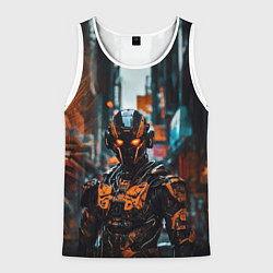 Майка-безрукавка мужская Киборг с оранжевым взглядом, цвет: 3D-белый