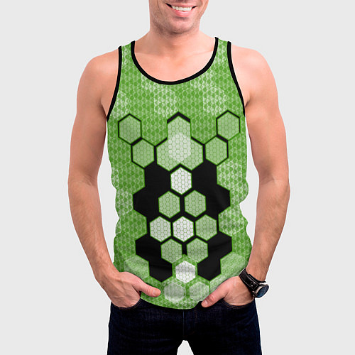 Мужская майка без рукавов Зелёная кибер броня hexagons / 3D-Черный – фото 3