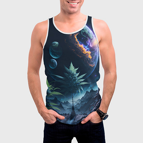Мужская майка без рукавов Вид на землю с другой планеты / 3D-Белый – фото 3