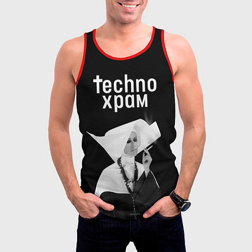 Мужская майка без рукавов Techno храм курящая монашка / 3D-Красный – фото 3