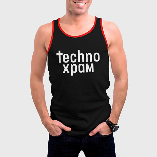 Мужская майка без рукавов Techno храм надпись / 3D-Красный – фото 3